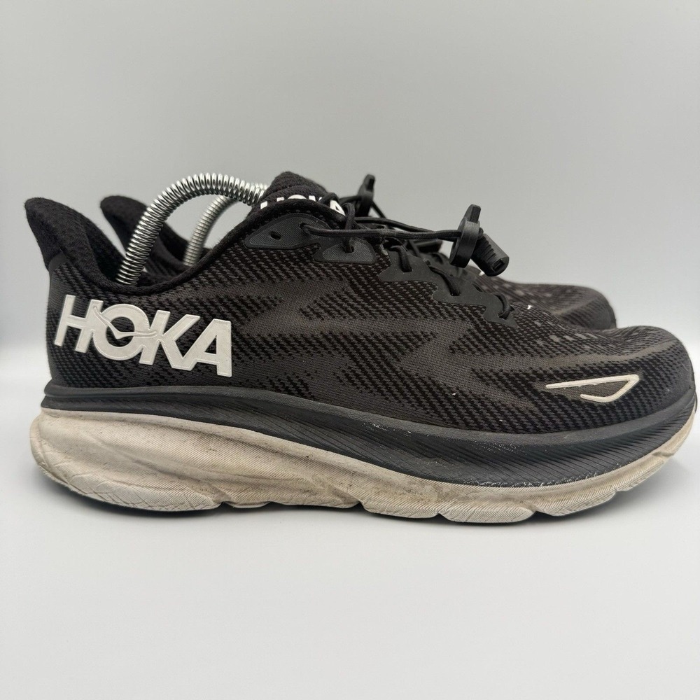Hoka One One Clifton 9 Men's Size 10D Black White Running Walking Shoes Sneaker